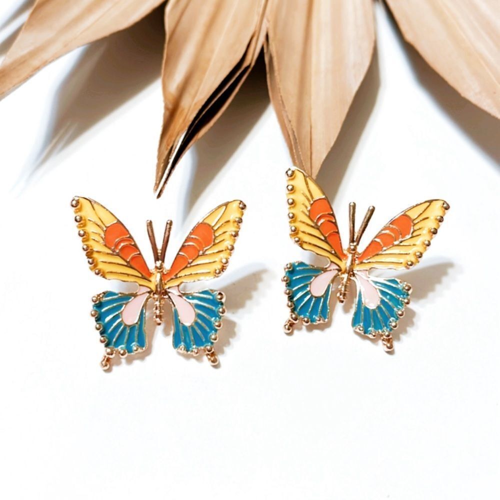 Anthropologie Butterfly Earrings - Yellow, Orange, Blue